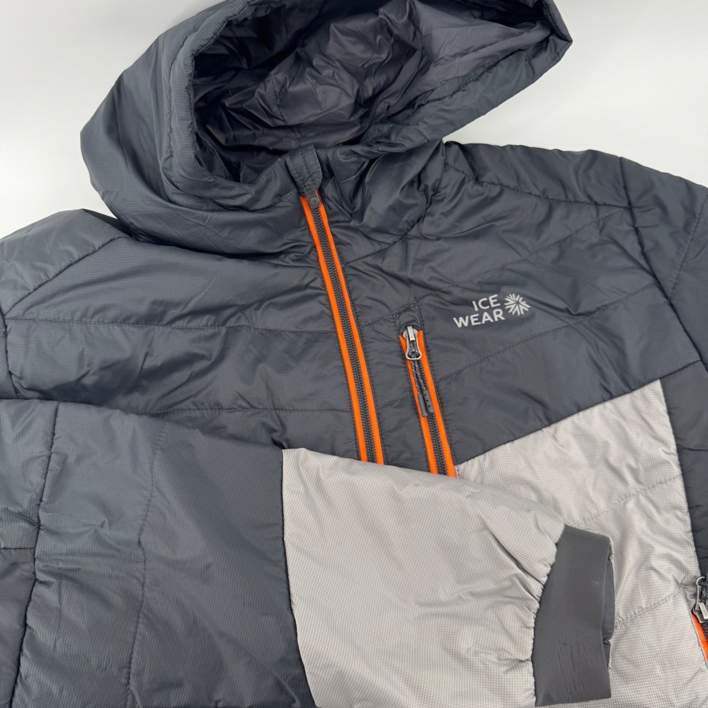 Icewear Icelandic Wool Insulated Hooded Jacket Mens Grey Orange Ripstop Puffer